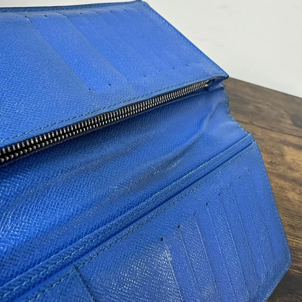 Louis Vuitton Long Wallet Mens One Size Black Blue Leather Bifold France